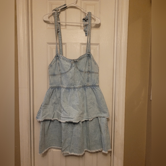 American Eagle Denim Jean Ruffled Layered Dress - Picture 2 of 9